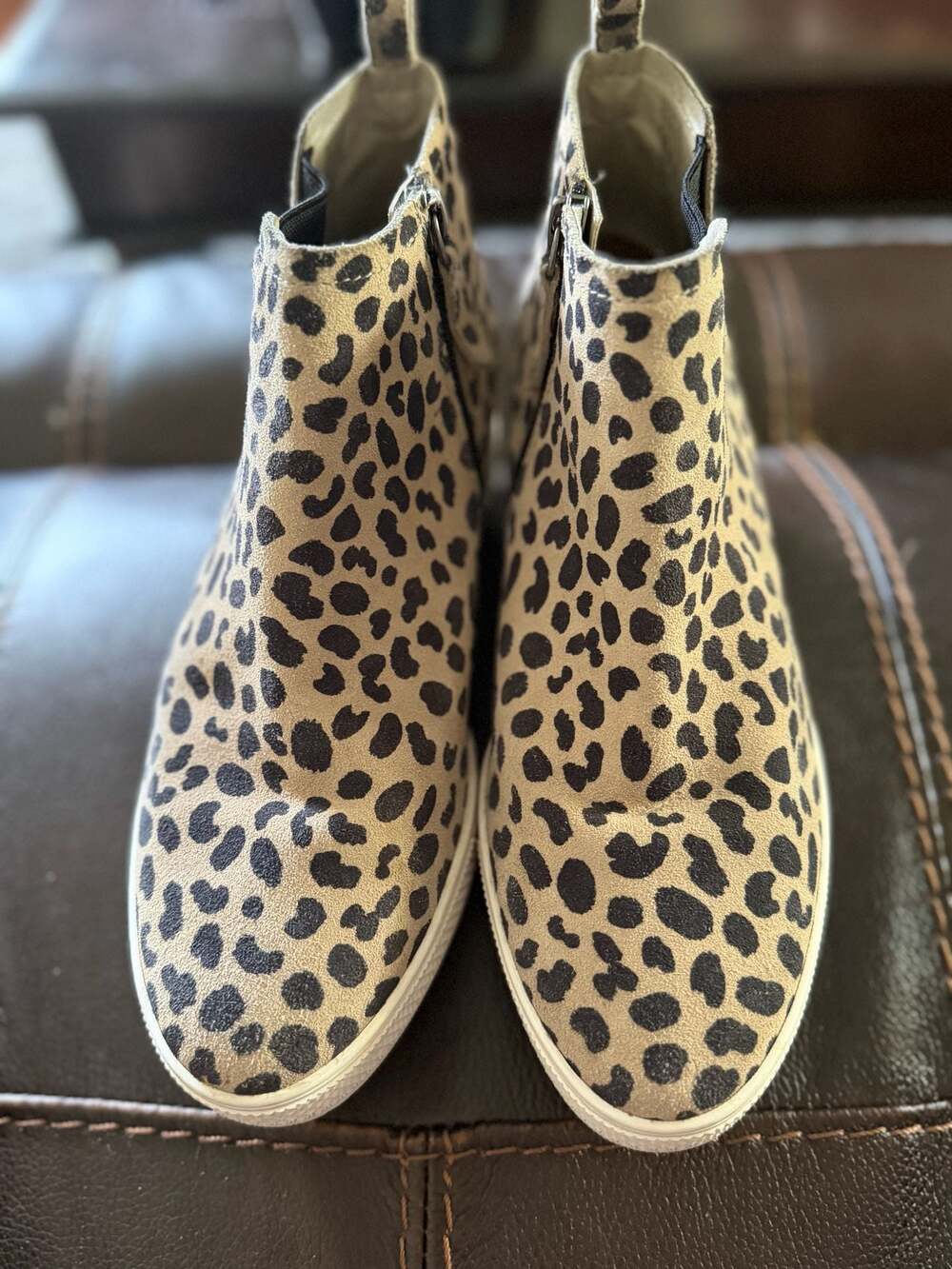 Caslon Aidy Leopard Print Suede Water Resistant Side Zip Wedge Sneaker